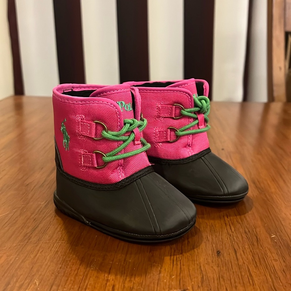 Polo Ralph Lauren Nylon Packer Crib Booties shoes boots Infant Girls Baby Size 2